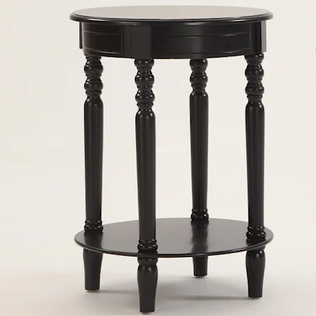 Laurel Black Round Chairside Table with Round Top and 1 Lower Shelf